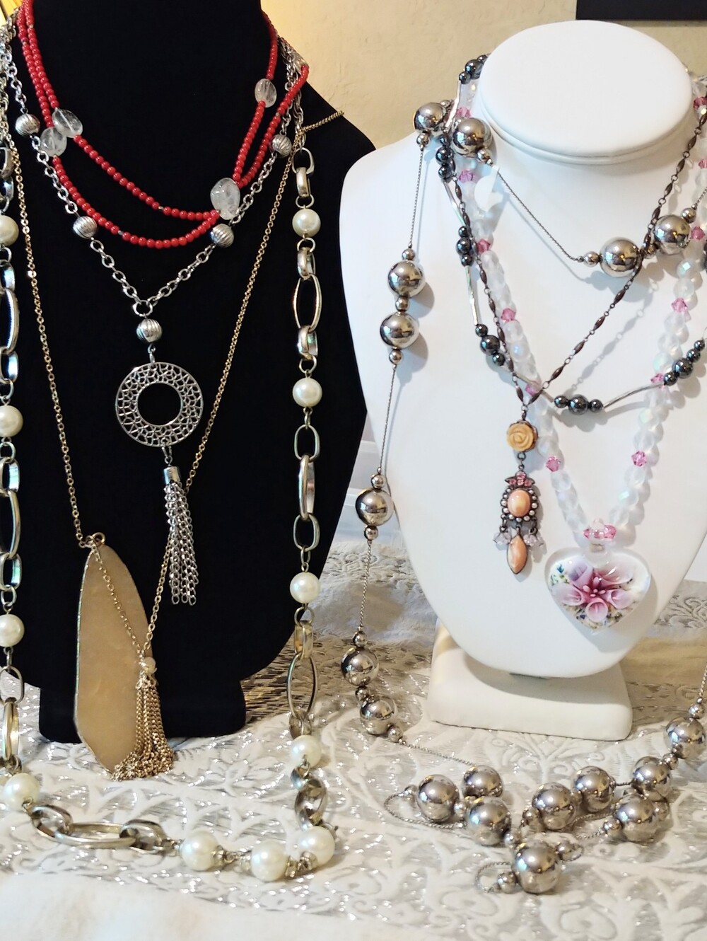 Vintage to Now Necklace Costume Jewelry Lot Heart, Stones & Flowers